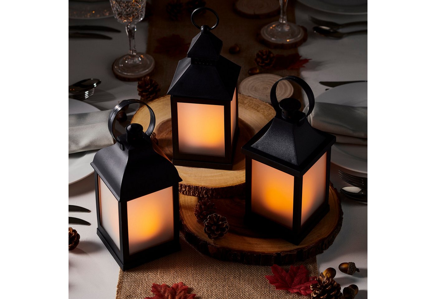 Lights4fun LED Laterne 3er Set Gartenlaternen mit Flammeneffekt – Bild 3 von 4