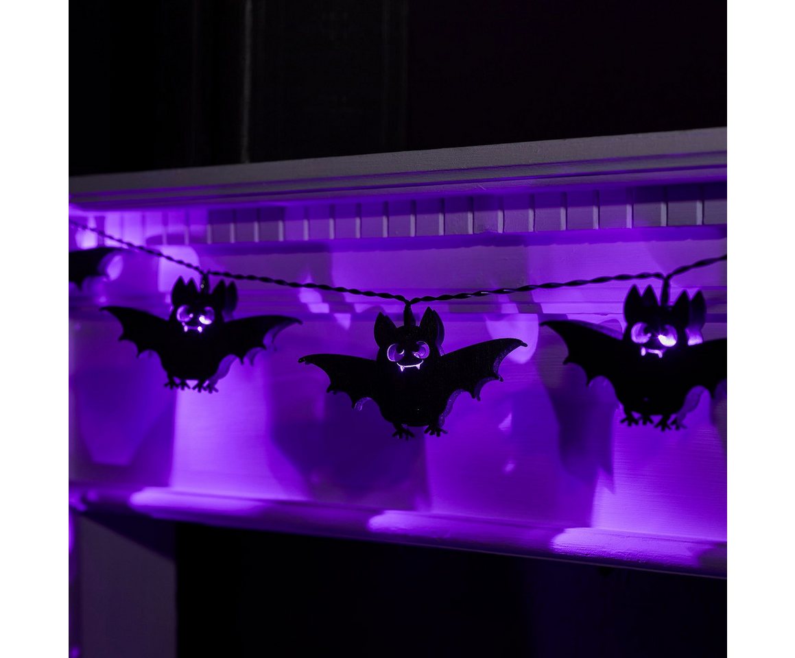 Lights4fun LED-Lichterkette 10er Halloween Lichterkette Fledermäuse aus Holz – Bild 2 von 3