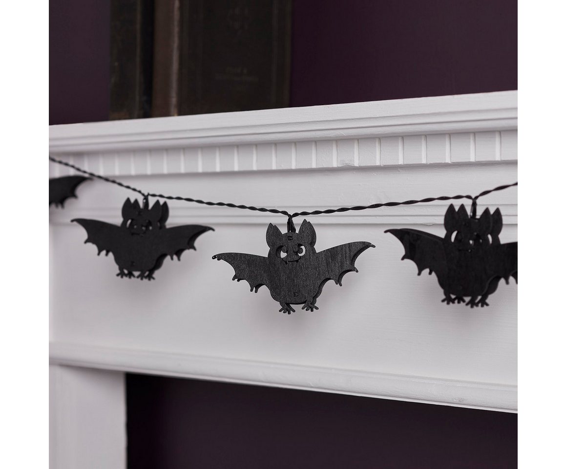 Lights4fun LED-Lichterkette 10er Halloween Lichterkette Fledermäuse aus Holz – Bild 3 von 3