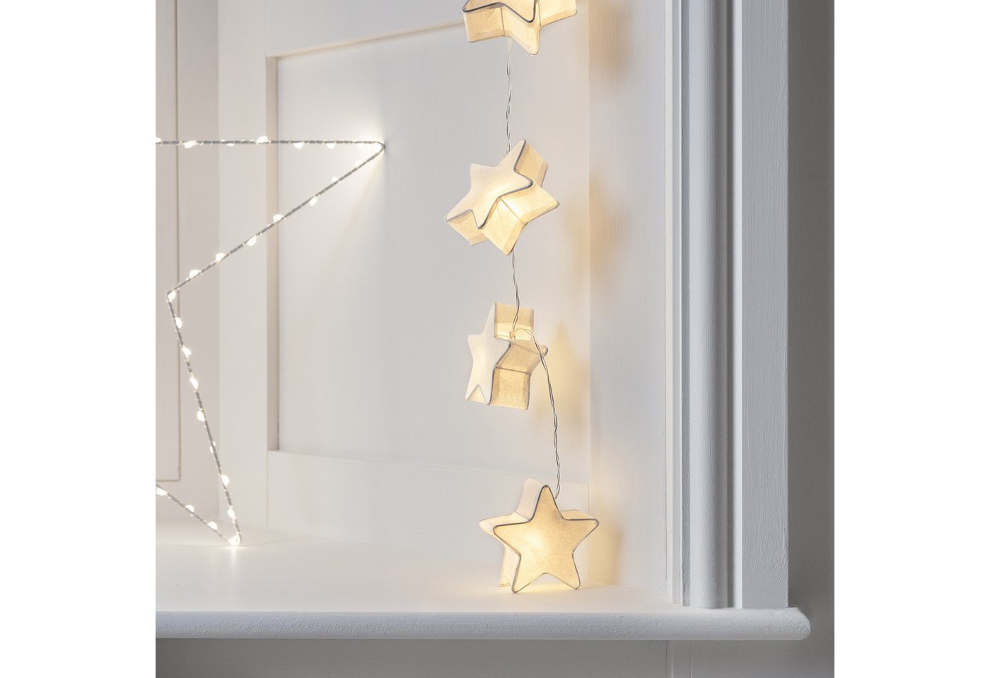 Lights4fun LED-Lichterkette 10er LED Papier Stern Lichterkette Batterie – Bild 4 von 5