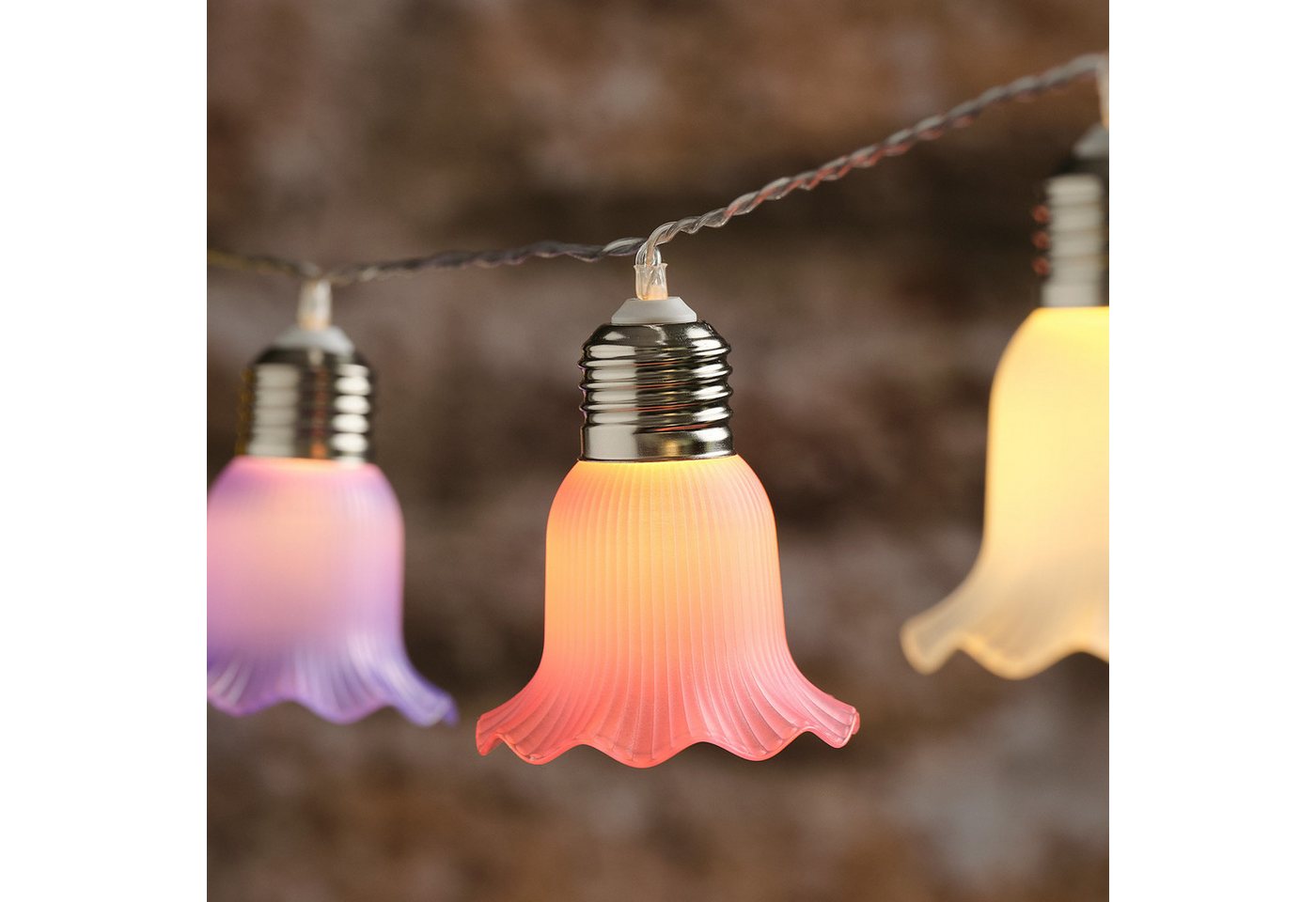 Lights4fun LED-Lichterkette 10er LED-Solar-Lichterkette pastellfarbene Blumen in Warmweiß – Bild 2 von 4