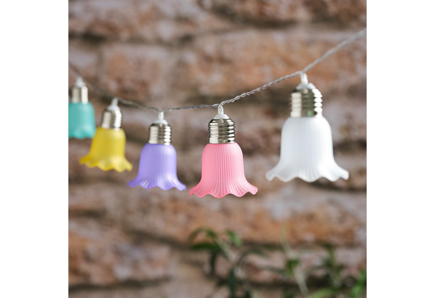 Lights4fun LED-Lichterkette 10er LED-Solar-Lichterkette pastellfarbene Blumen in Warmweiß – Bild 3 von 4