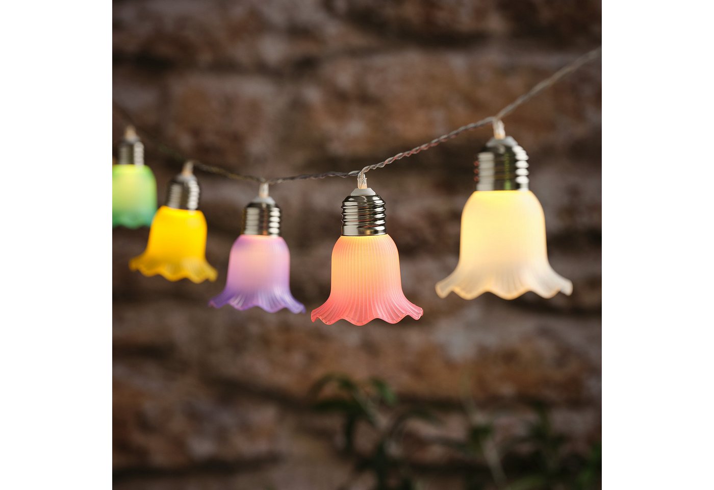 Lights4fun LED-Lichterkette 10er LED-Solar-Lichterkette pastellfarbene Blumen in Warmweiß – Bild 4 von 4