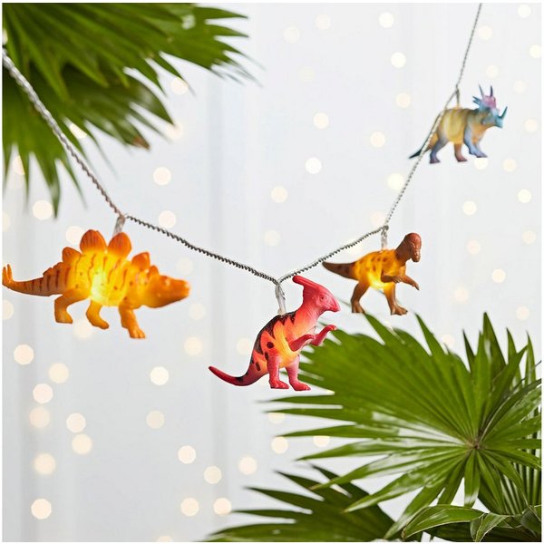 Lights4fun LED-Lichterkette 12er bunte Lichterkette Dinosaurier Batteriebetrieb