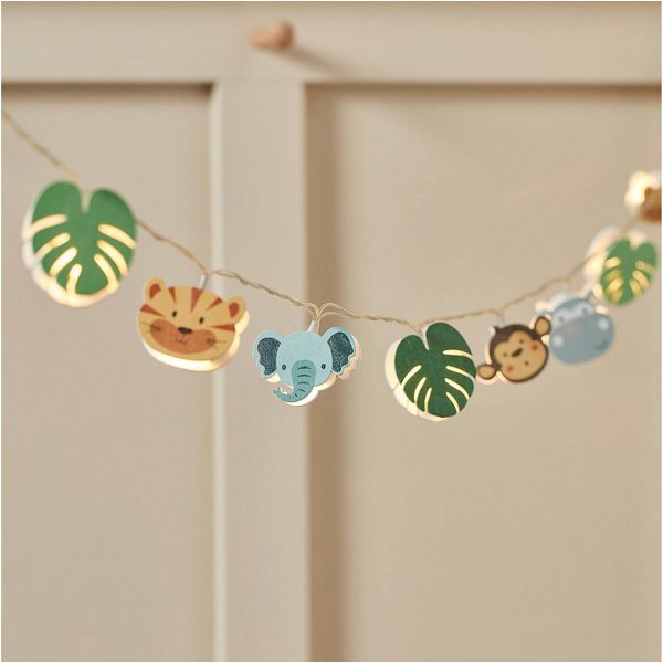 Lights4fun LED-Lichterkette 12er Safari Lichterkette Kinderzimmer aus Holz