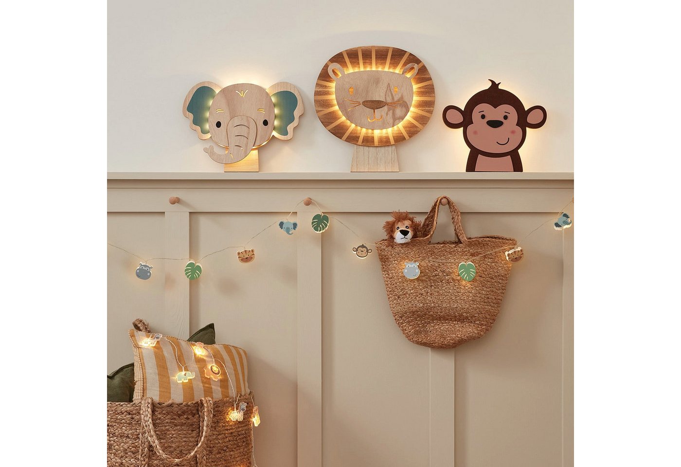 Lights4fun LED-Lichterkette 12er Safari Lichterkette Kinderzimmer aus Holz – Bild 4 von 4