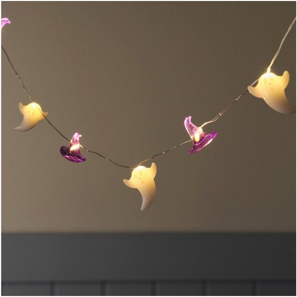 Lights4fun LED-Lichterkette 20er Halloween LED-Mikro-Lichterkette mit Geistern & Hexenhüten