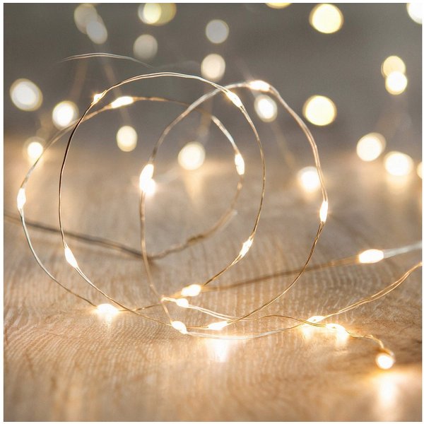 Lights4fun LED-Lichterkette 50er LED Micro Lichterkette warmweiß