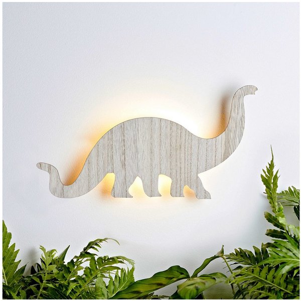 Lights4fun LED Wandleuchte Holz Wandlampe Dinosaurier Diplodocus