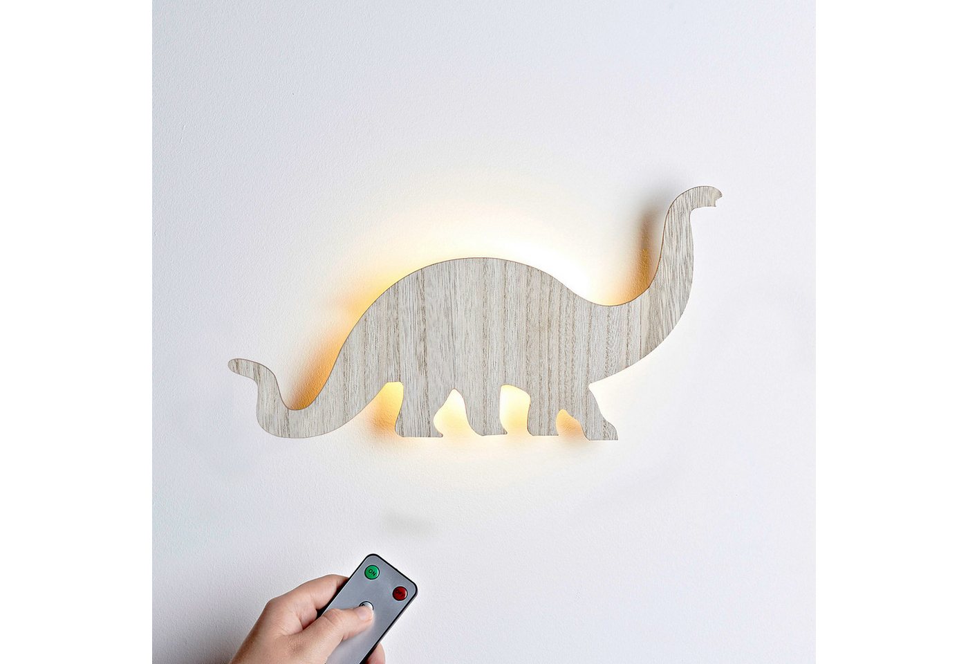 Lights4fun LED Wandleuchte Holz Wandlampe Dinosaurier Diplodocus – Bild 3 von 4