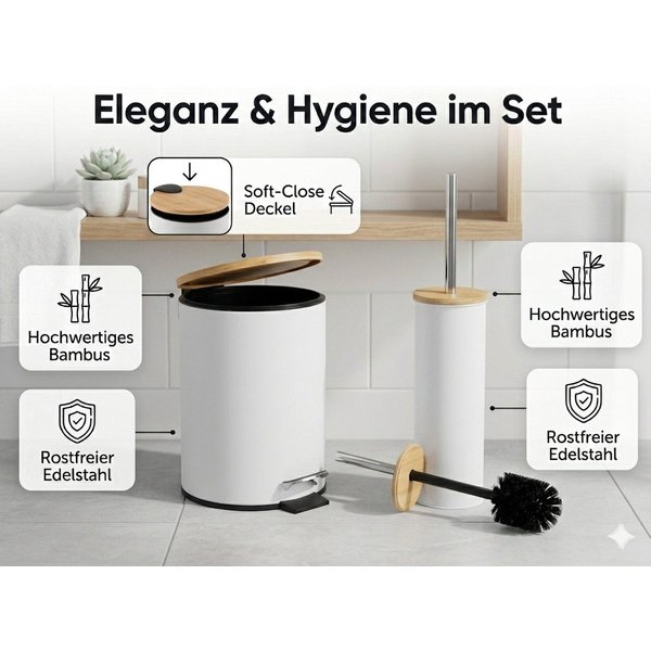 LikeKa Badaccessoire-Set 2 teilig Toilettenbürste und Kosmetikeimer matt mit Absenkautomatik