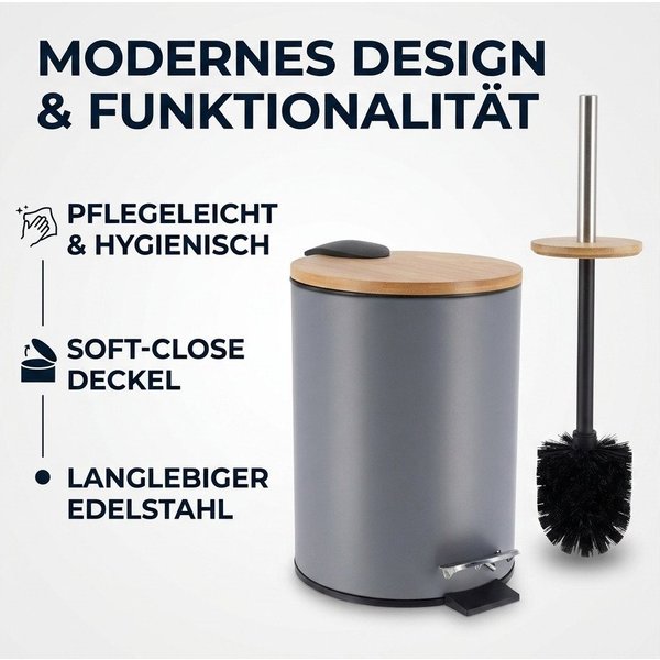 LikeKa Badaccessoire-Set 2 teilig Toilettenbürste und Kosmetikeimer matt mit Absenkautomatik