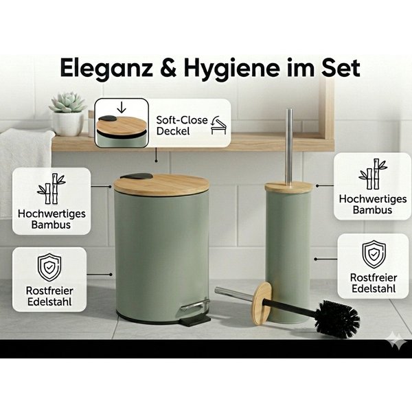 LikeKa Badaccessoire-Set 2 teilig Toilettenbürste und Kosmetikeimer matt mit Absenkautomatik