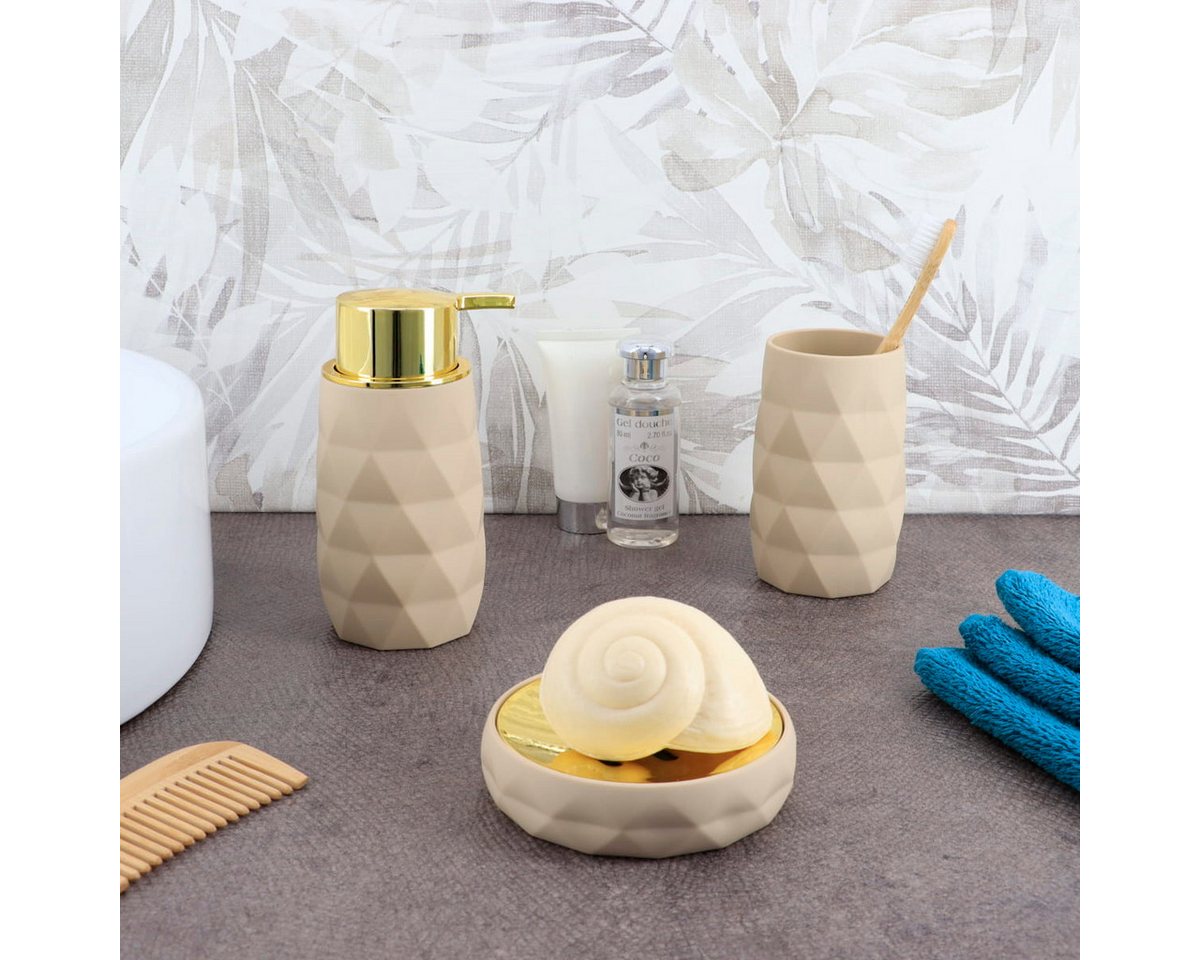 LikeKa Badaccessoire-Set Goldeffekt Seifenspender Toilettenbürste Seifenschale Kosmetikeimer – Bild 2 von 2