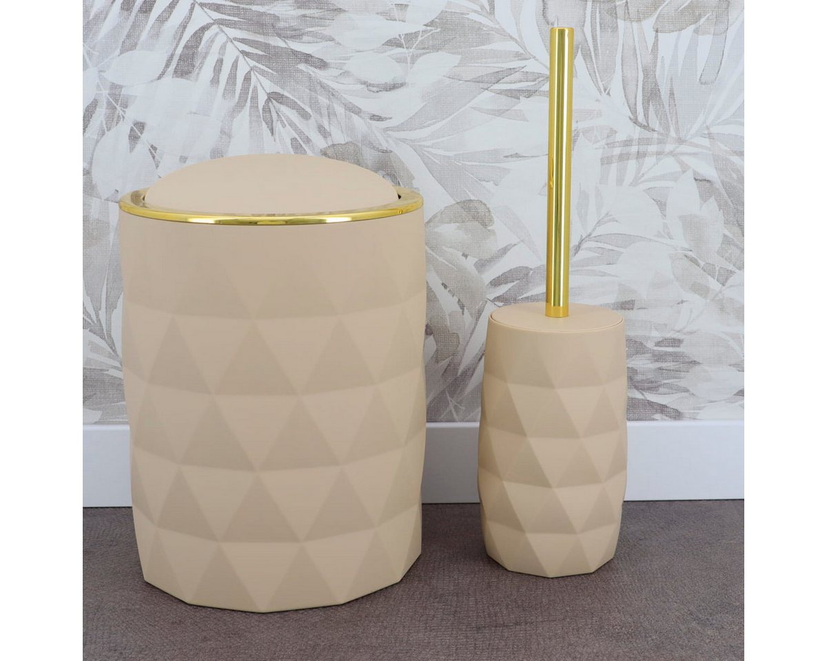 LikeKa Badaccessoire-Set Goldeffekt Seifenspender Toilettenbürste Seifenschale Kosmetikeimer – Bild 2 von 2