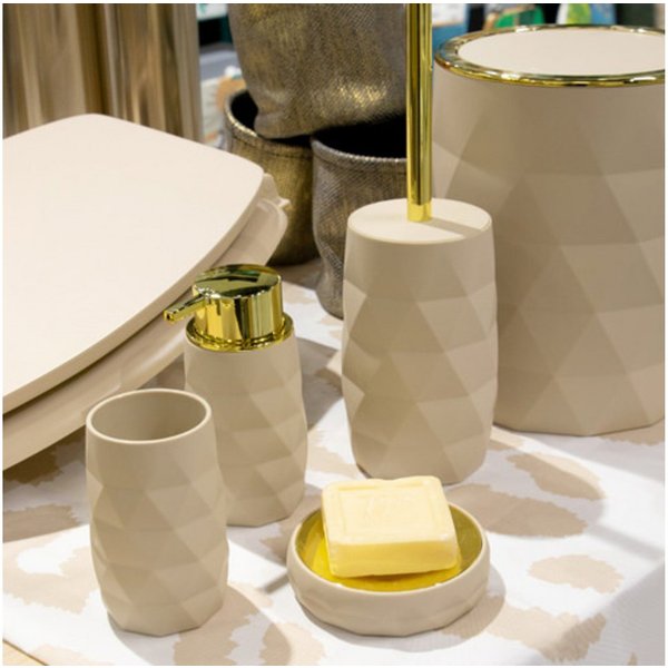 LikeKa Badaccessoire-Set Goldeffekt Seifenspender Toilettenbürste Seifenschale Kosmetikeimer