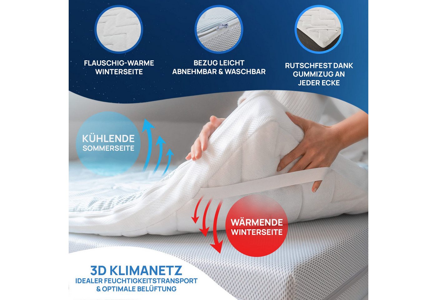 LILENO HOME, Topper für Matratzen aus Memory Foam - in verschiedenen Größen und Dicken, 5 cm hoch, (1-tlg, 1er Set), viscoelastischer Matratzentopper 90x200 cm, – Bild 3 von 5