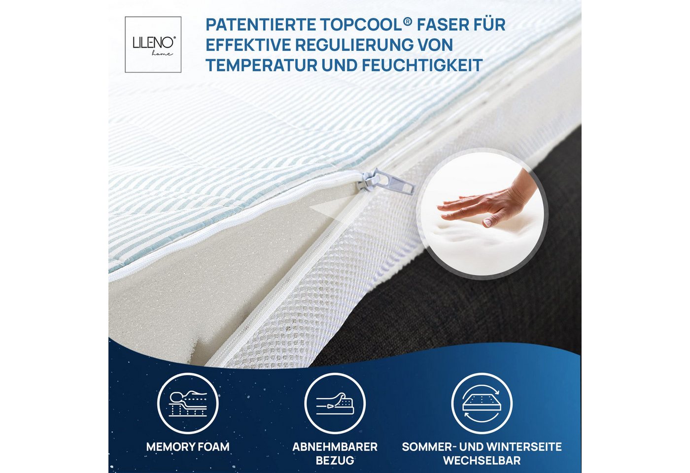 LILENO HOME, Topper für Matratzen aus Memory Foam - in verschiedenen Größen und Dicken, 5 cm hoch, (1-tlg, 1er Set), viscoelastischer Matratzentopper 90x200 cm, – Bild 5 von 5