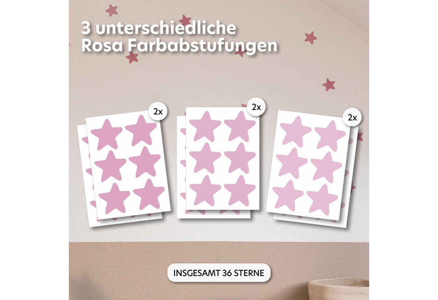 lilimaus Wandsticker Herzen, Sterne & Punkte selbstklebend - Deko fürs Kinderzimmer (36 St), Herzen, Sterne oder Punkte - 36er- & 132er-Set, ablösbar – Bild 2 von 5