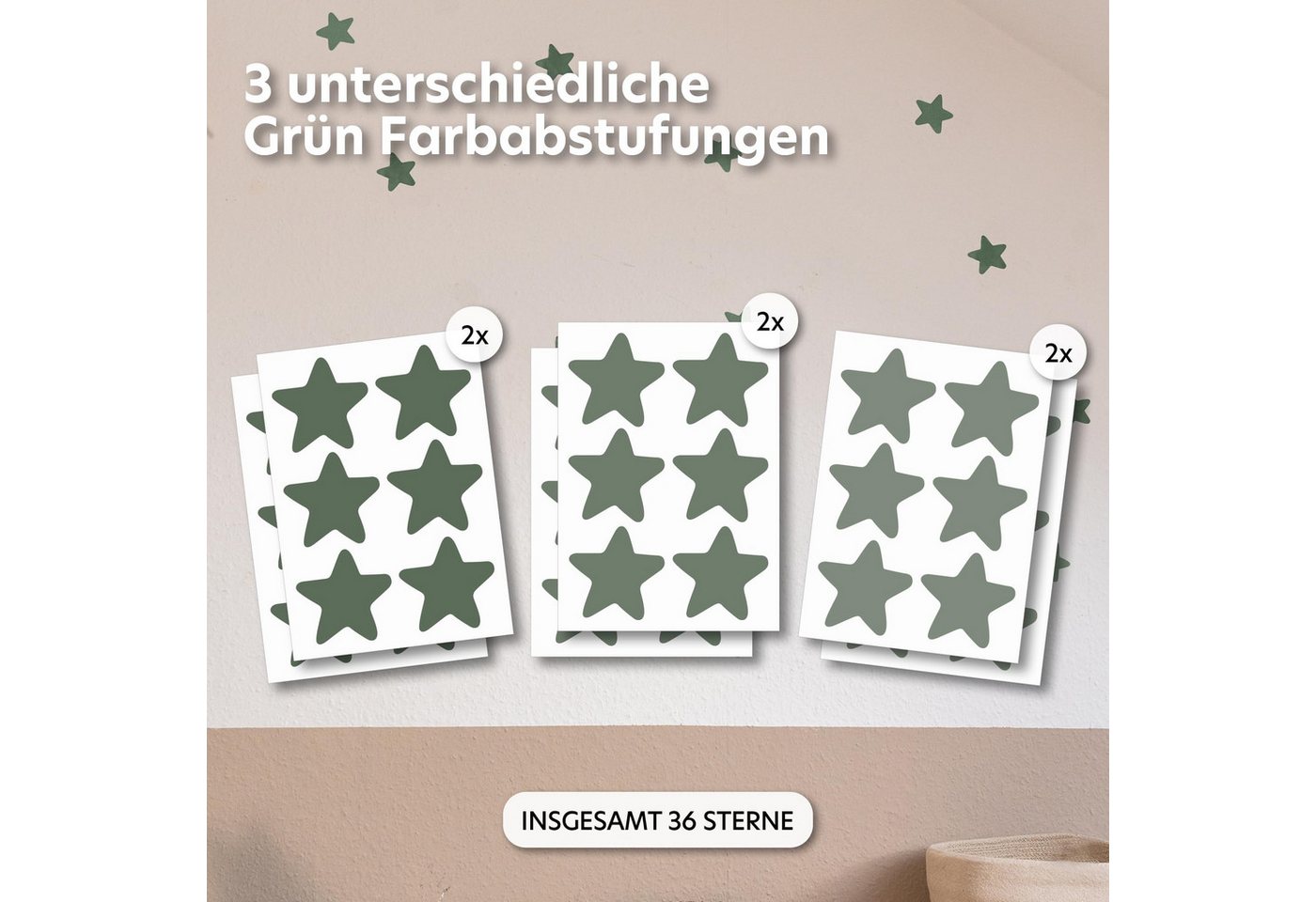 lilimaus Wandsticker Herzen, Sterne & Punkte selbstklebend - Deko fürs Kinderzimmer (36 St), Herzen, Sterne oder Punkte - 36er- & 132er-Set, ablösbar – Bild 2 von 5