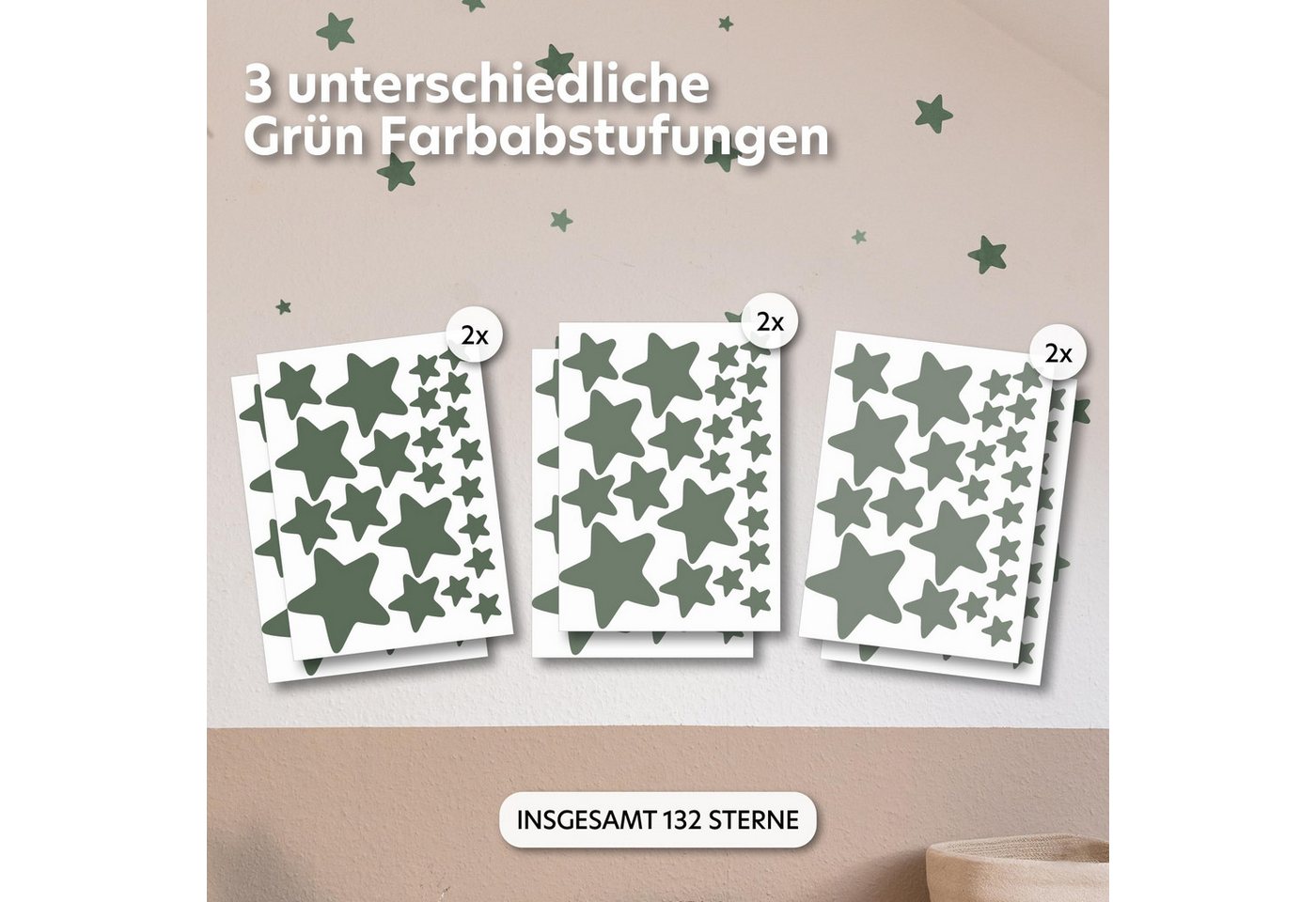 lilimaus Wandsticker Herzen, Sterne & Punkte selbstklebend - Deko fürs Kinderzimmer (132 St), Herzen, Sterne oder Punkte - 36er- & 132er-Set, ablösbar – Bild 2 von 5