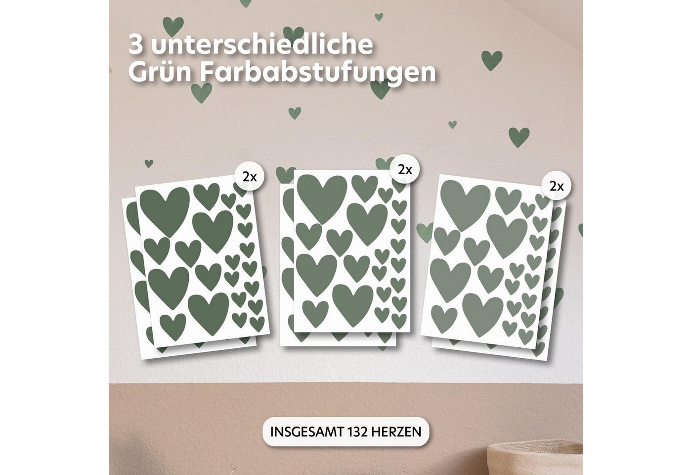 lilimaus Wandsticker Herzen, Sterne & Punkte selbstklebend - Deko fürs Kinderzimmer (132 St), Herzen, Sterne oder Punkte - 36er- & 132er-Set, ablösbar – Bild 2 von 5