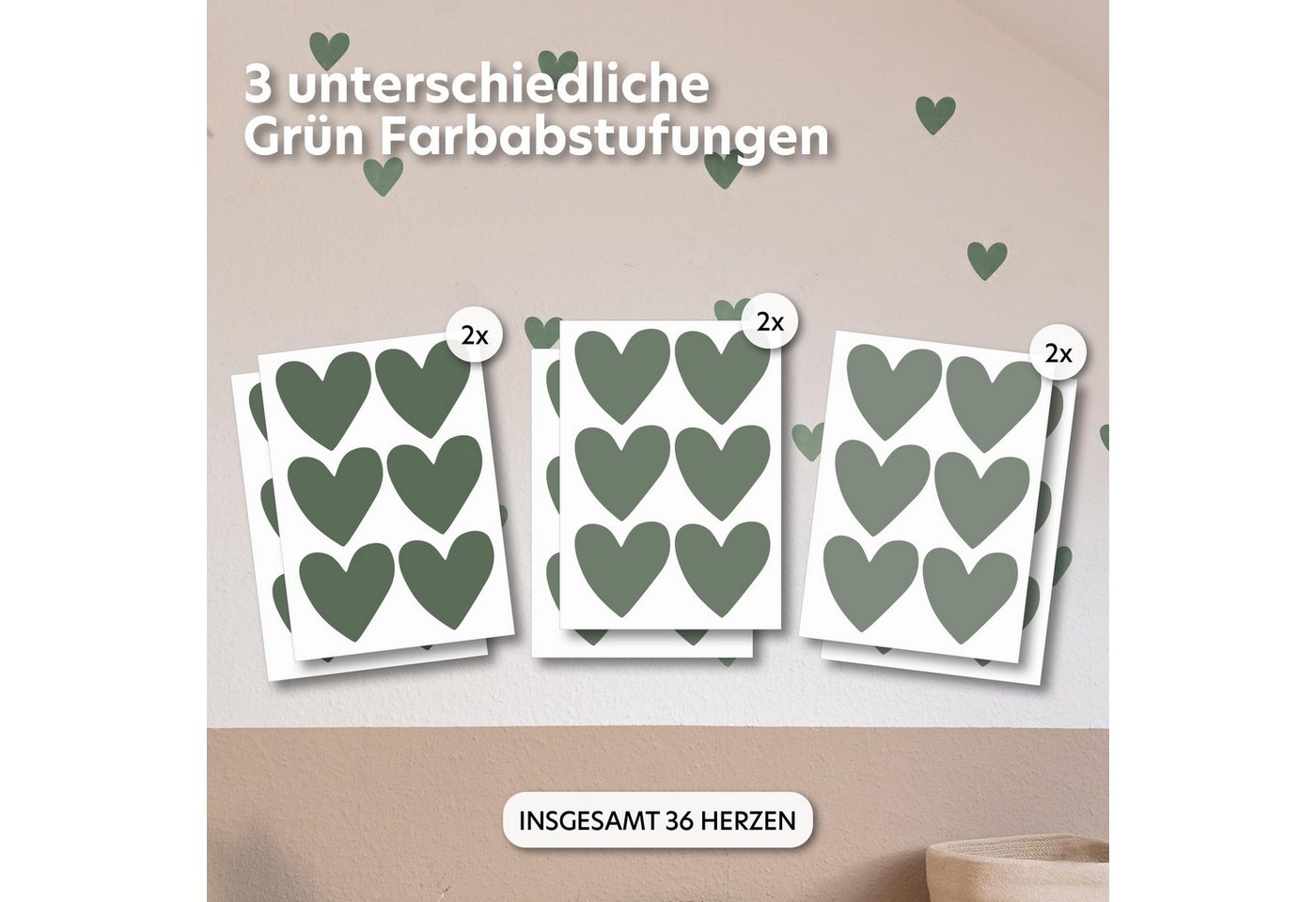 lilimaus Wandsticker Herzen, Sterne & Punkte selbstklebend - Deko fürs Kinderzimmer (36 St), Herzen, Sterne oder Punkte - 36er- & 132er-Set, ablösbar – Bild 2 von 5