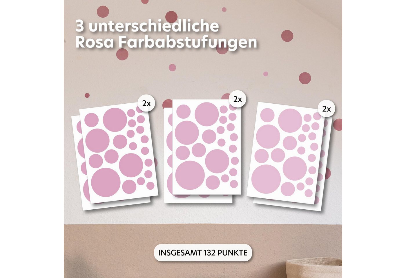 lilimaus Wandsticker Herzen, Sterne & Punkte selbstklebend - Deko fürs Kinderzimmer (132 St), Herzen, Sterne oder Punkte - 36er- & 132er-Set, ablösbar – Bild 2 von 5