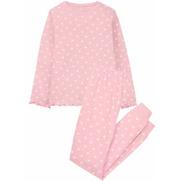 Lily & Dan Pyjama Mädchen Pyjama Set lange Schlafhose + langarm Oberteil Rosa 122-128 (Schlafhose + Oberteil, 2 tlg., Pyjama Set) Wärmender Stoff, Hautfreundlic