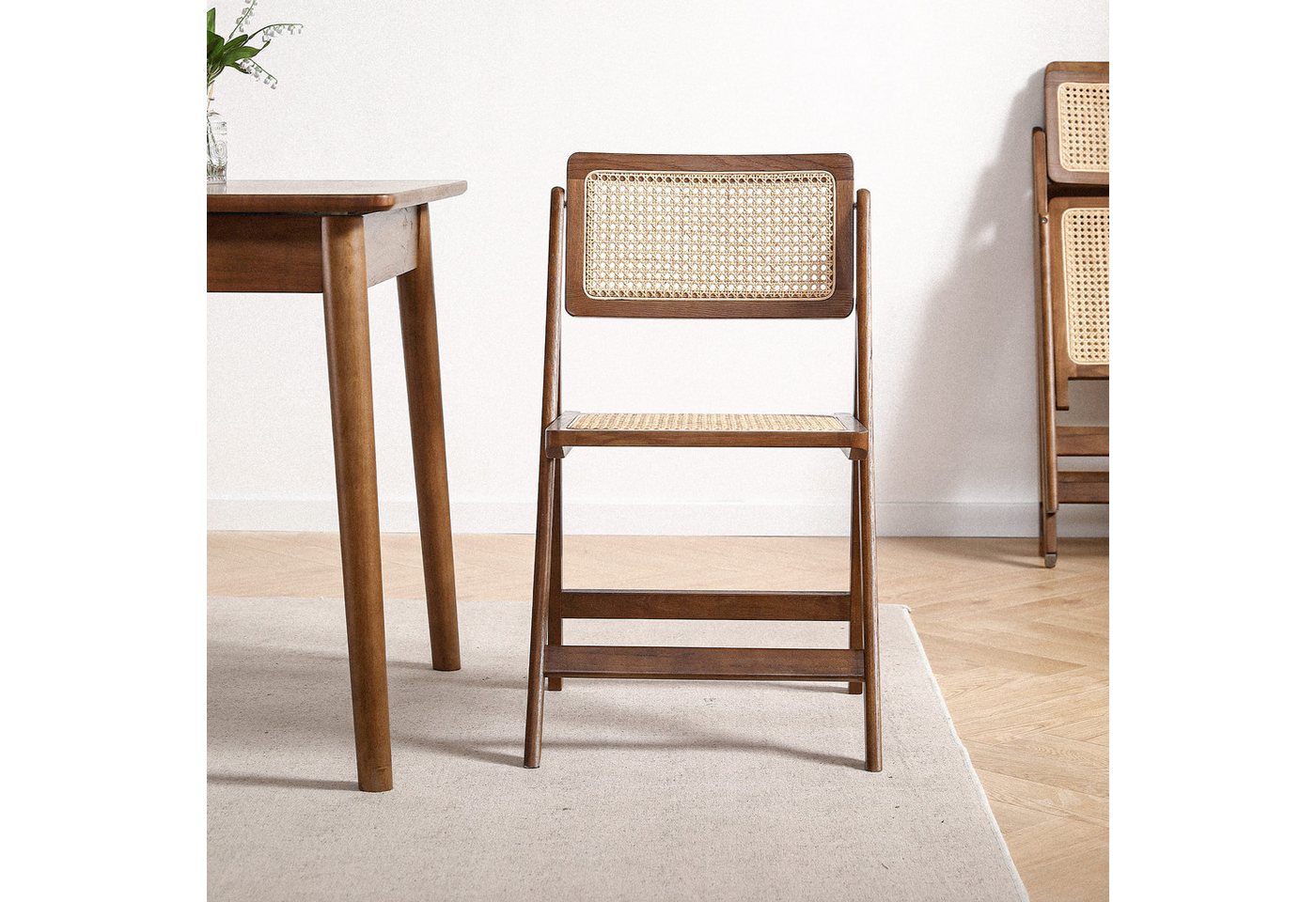 LIM HOME Klappstuhl TB000 (Packung, 1 St), Gestell aus Massiveholz FSC®, Sitzfläche aus Rattan – Bild 3 von 5
