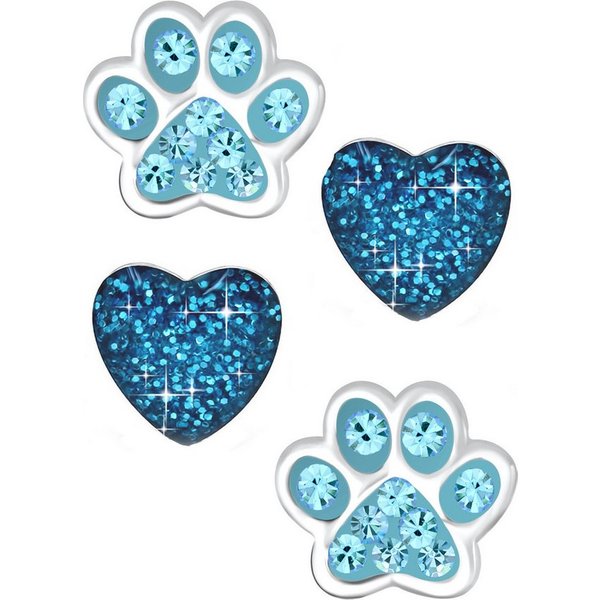 Limana Ohrstecker-Set Kinder Mädchen Ohrringe 925 Silber Pfote Glitzer Edelstahl Herz, Kinderohrringe Kinderohrstecker Mädchenohrringe Kinderschmuck