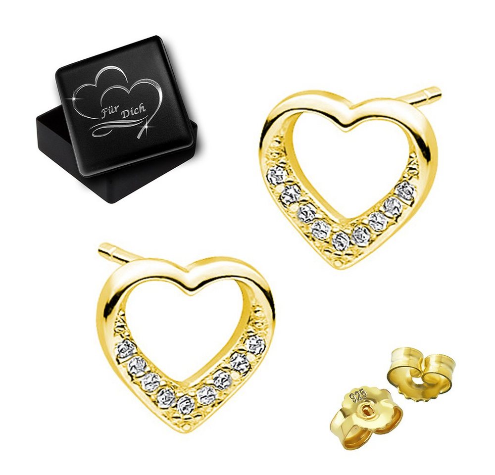 Limana Paar Ohrstecker Herz echt 925 Silber gold Herzohrringe für jeden Tag (inkl. Geschenkdose mit Herz Gravur), Liebesgeschenk Liebe Geschenk für Frauen Damen – Bild 3 von 5