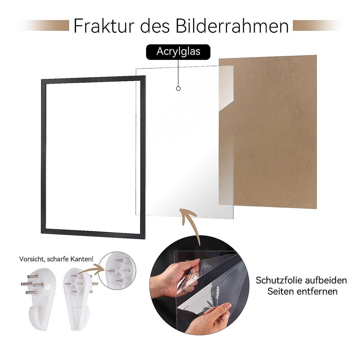 lindahandel Bilderrahmen MDF Bilderrahmen 3er Set modern mit Acrylglas,Für Puzzle Fotos&Poster, Posterrahmen 40x60 cm zum Aufhängen mit bruchsicherem Acrylglas – Bild 5 von 5