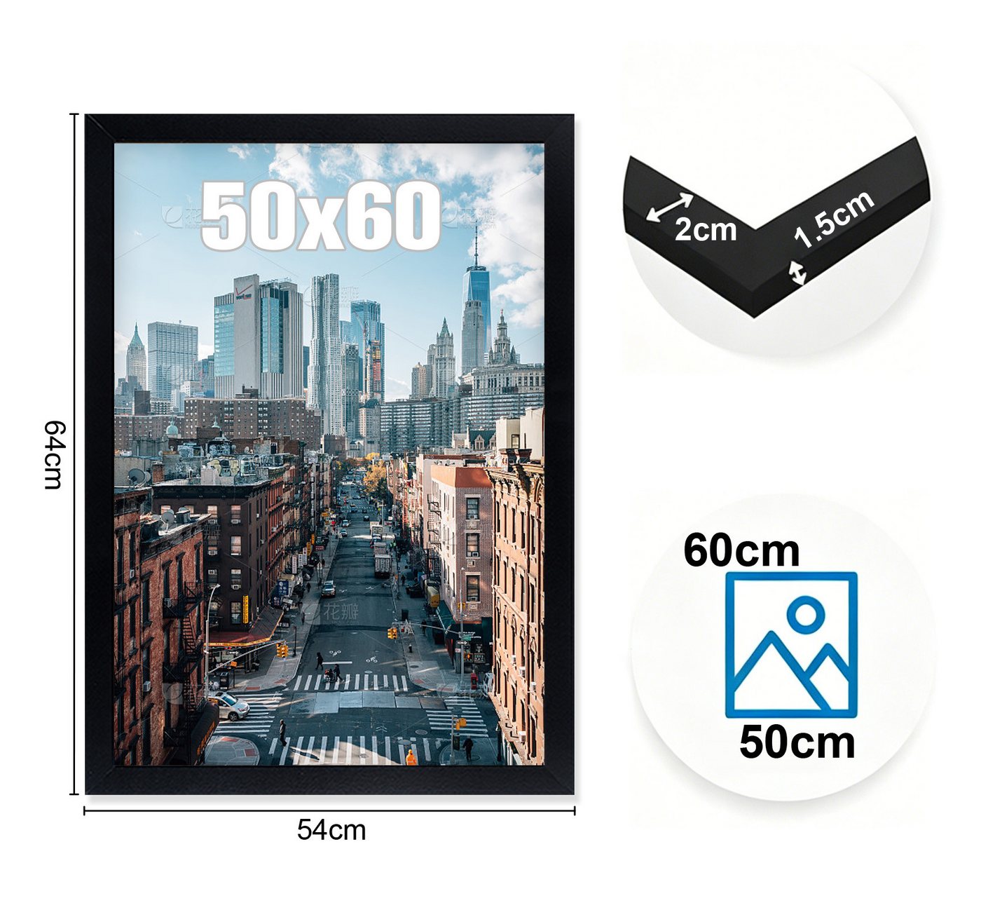 lindahandel Einzelrahmen Schwarz Bilderrahmen 50×60 mit bruchsicherem Acrylglas,Quer-Hochformat, (1 St), Modern Posterrahmen, Bilderrahmen für Puzzle,Fotos & Po – Bild 2 von 5