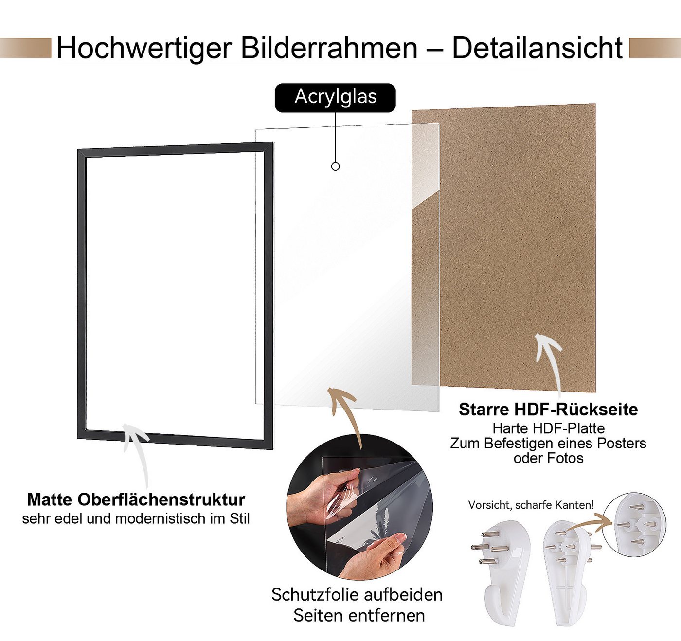 lindahandel Einzelrahmen Schwarz Bilderrahmen 50×60 mit bruchsicherem Acrylglas,Quer-Hochformat, (1 St), Modern Posterrahmen, Bilderrahmen für Puzzle,Fotos & Po – Bild 4 von 5