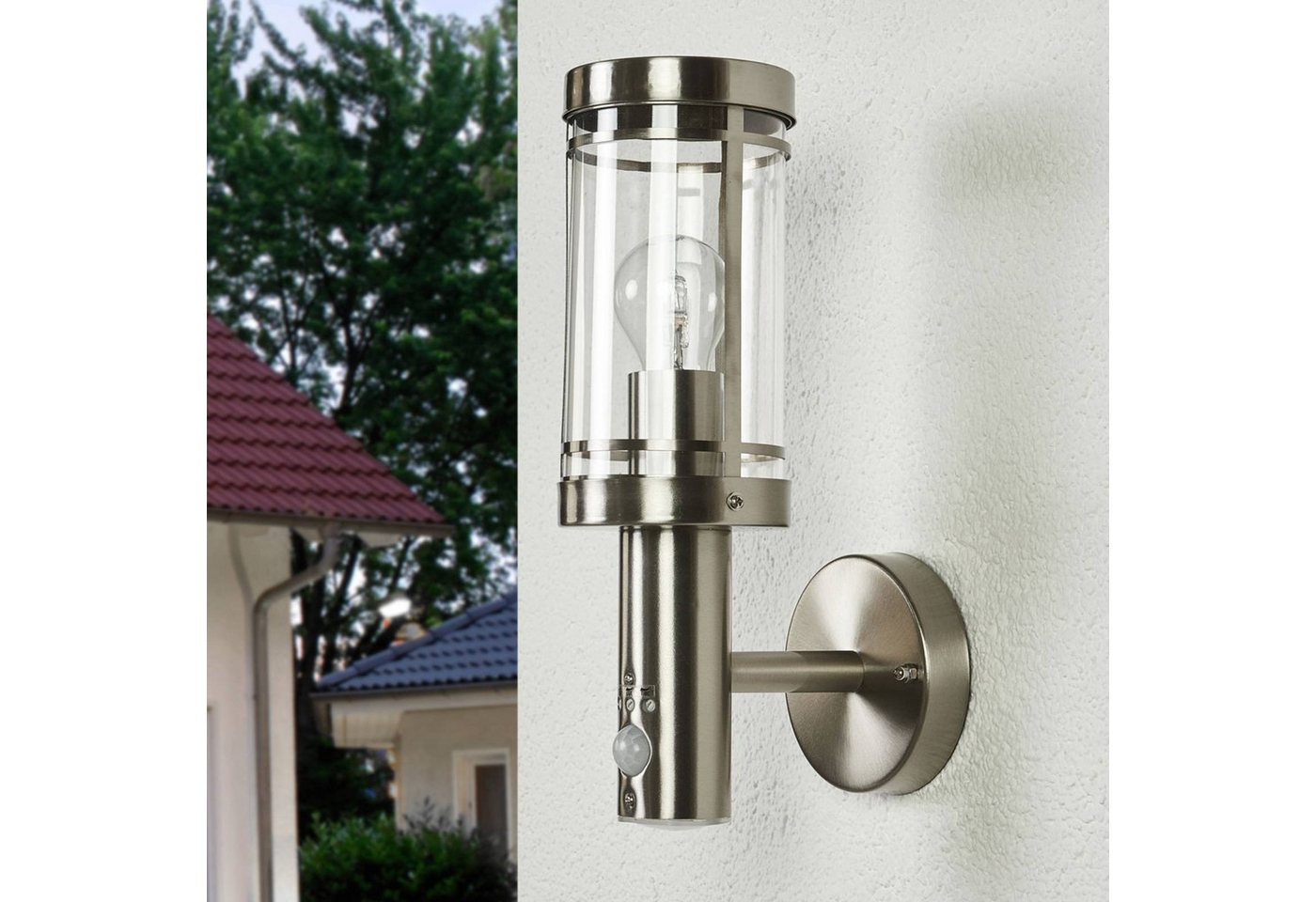 Lindby Außen-Wandleuchte Djori, Edelstahl Alu IP44mit Bewegungsmelder, 1 x 15 W LED – Bild 3 von 5