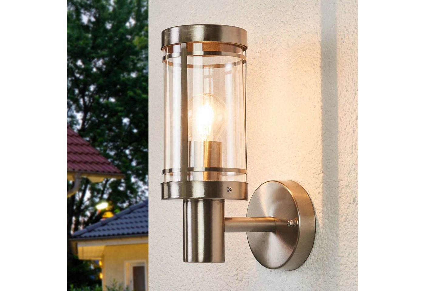 Lindby Außen-Wandleuchte Djori, Edelstahl Alu IP44, 1 x 15 W LED – Bild 2 von 5