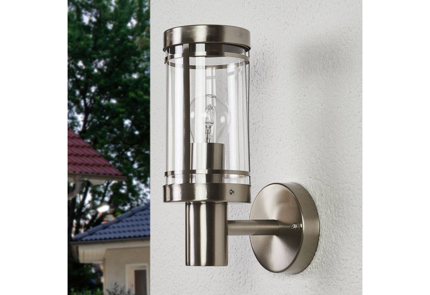 Lindby Außen-Wandleuchte Djori, Edelstahl Alu IP44, 1 x 15 W LED – Bild 3 von 5