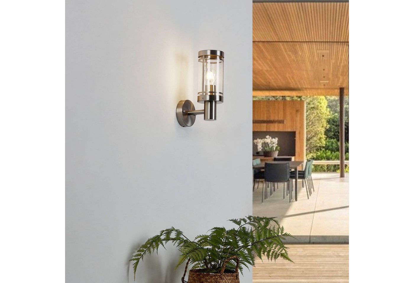 Lindby Außen-Wandleuchte Djori, Edelstahl Alu IP44, 1 x 15 W LED – Bild 4 von 5