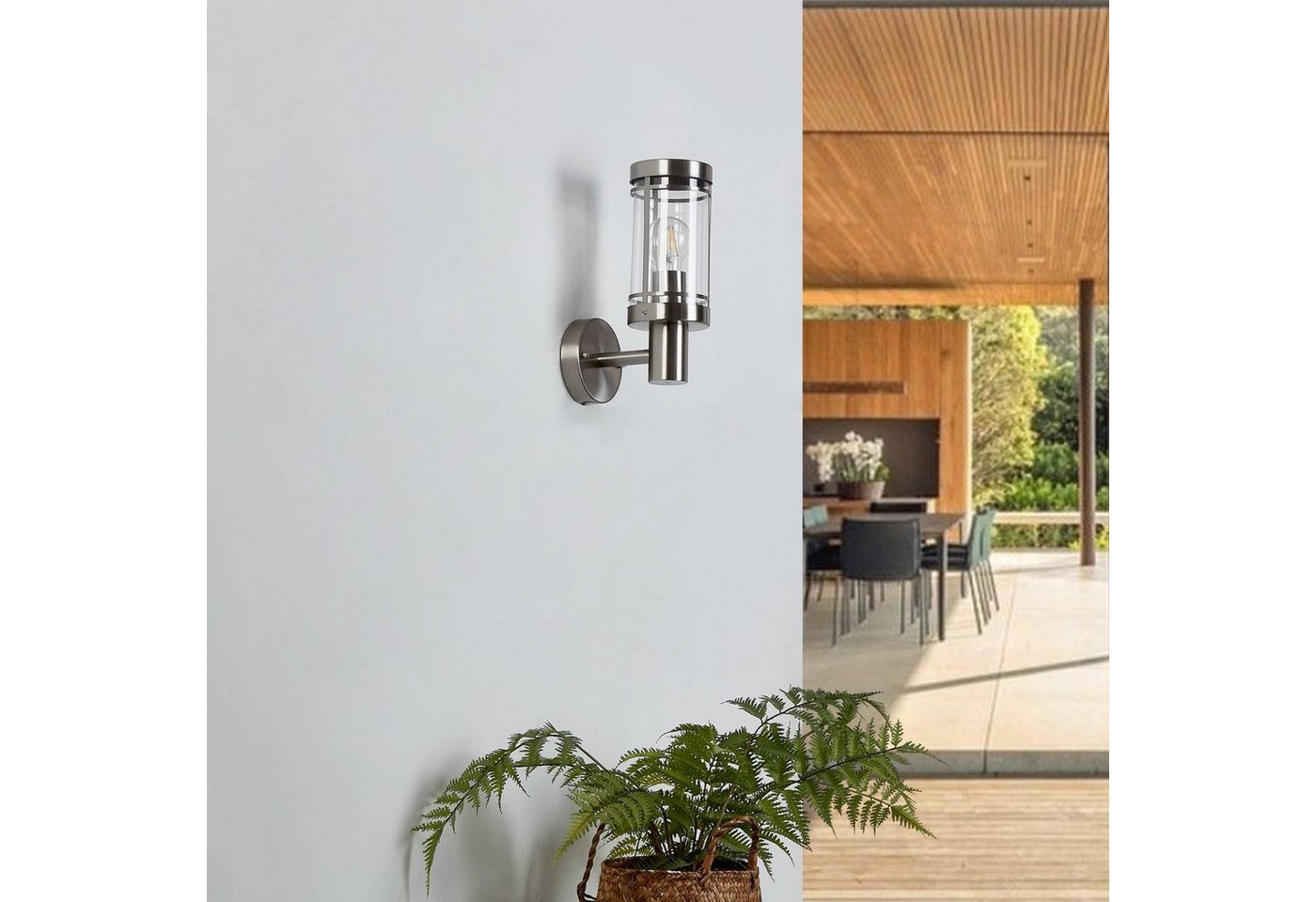 Lindby Außen-Wandleuchte Djori, Edelstahl Alu IP44, 1 x 15 W LED – Bild 5 von 5