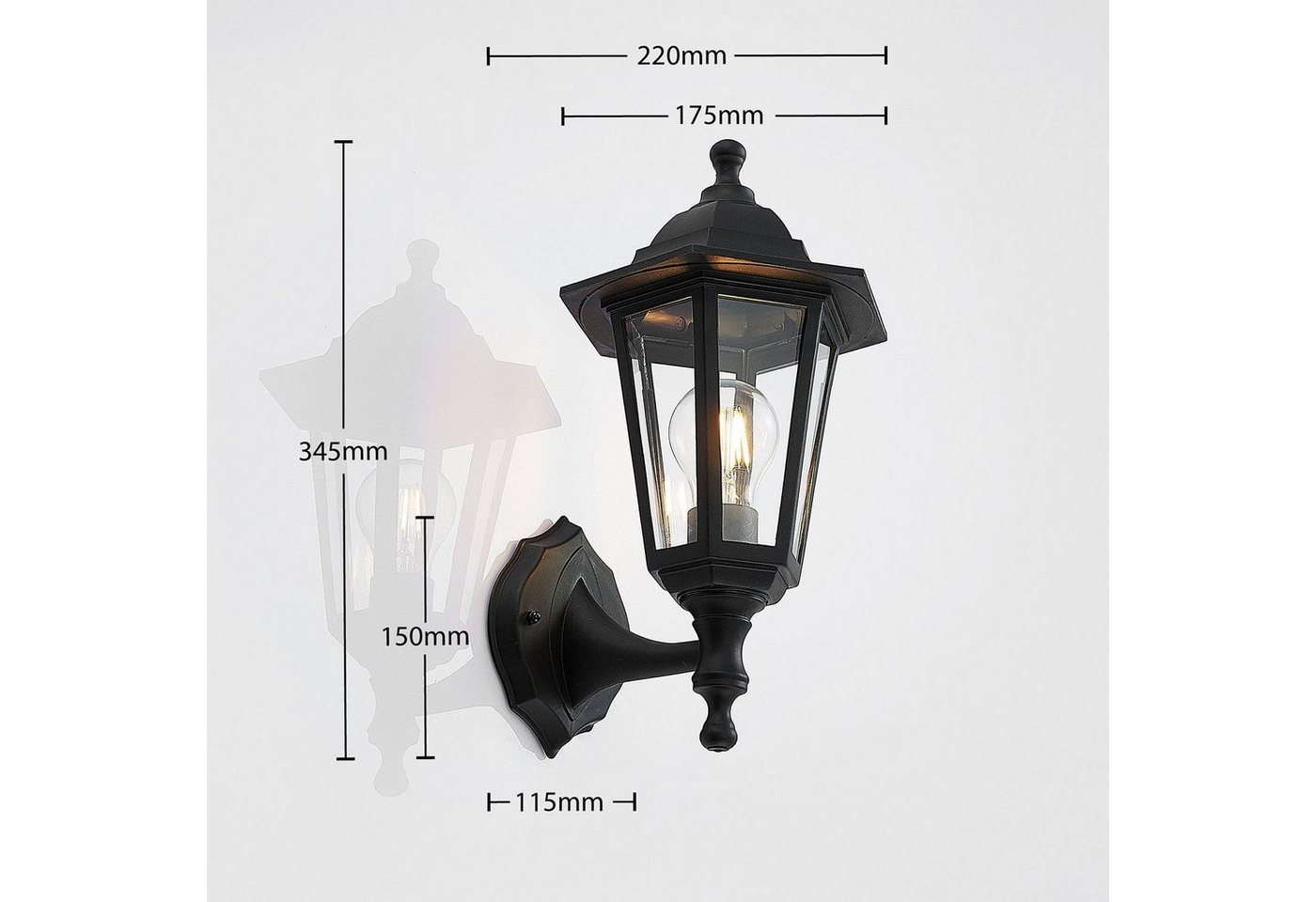 Lindby Außen-Wandleuchte Nane, Kunststoff Schwarz IP44, 1 x 15 W LED – Bild 5 von 5