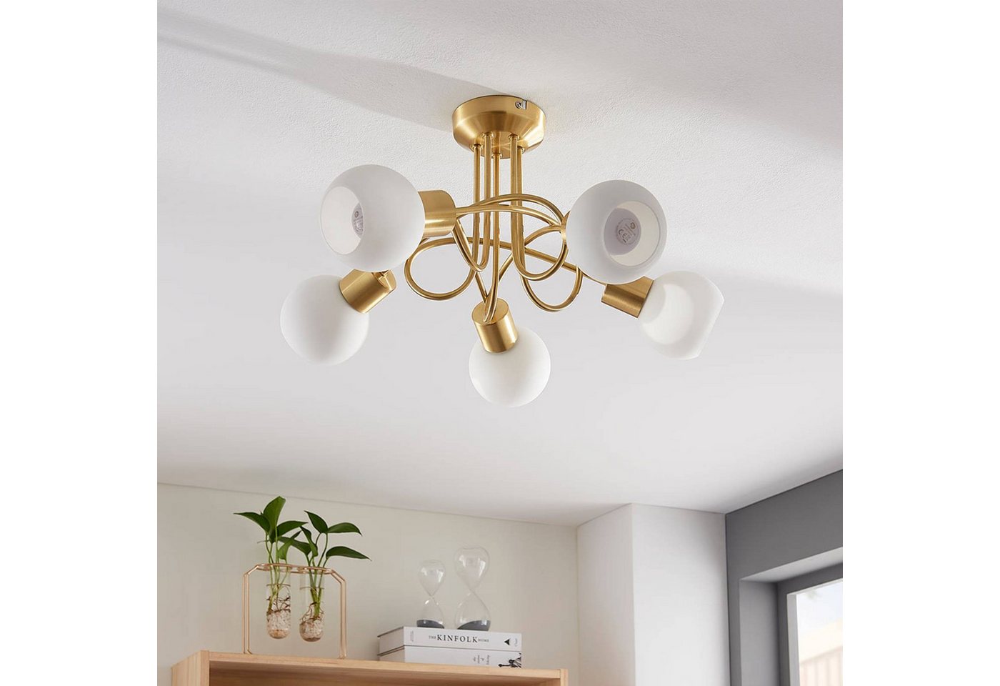 Lindby Deckenleuchten Elaina, Glas Gold / Messing IP20, 5 x 5 W LED – Bild 2 von 5