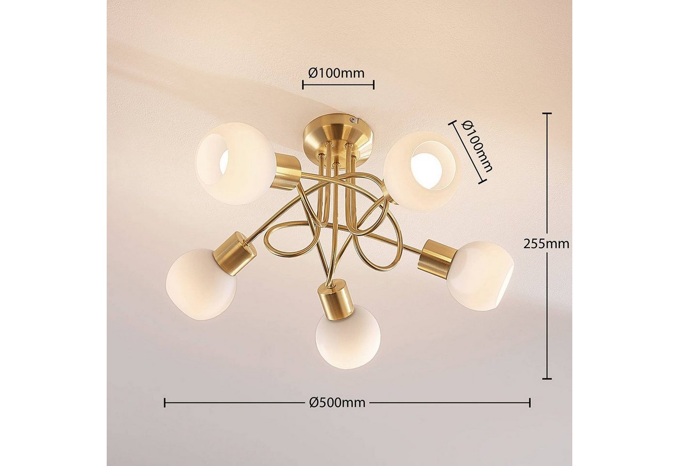 Lindby Deckenleuchten Elaina, Glas Gold / Messing IP20, 5 x 5 W LED – Bild 4 von 5
