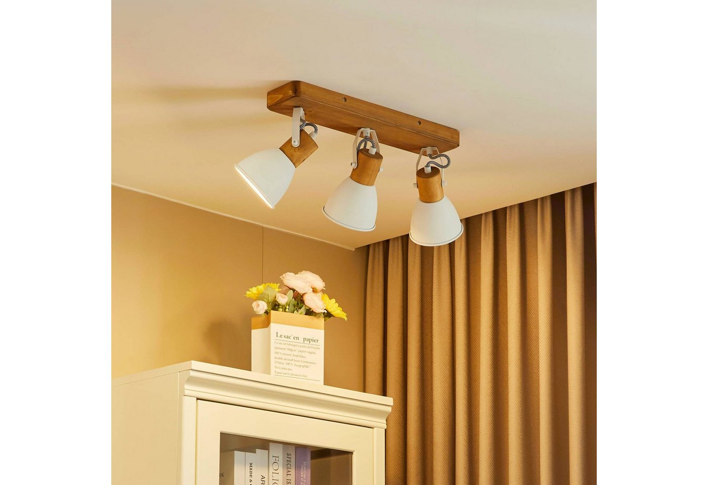 Lindby Deckenstrahler Merela, Holz IP20, 3 x 20 W – Bild 2 von 5
