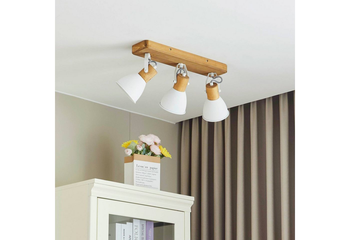 Lindby Deckenstrahler Merela, Holz IP20, 3 x 20 W – Bild 3 von 5