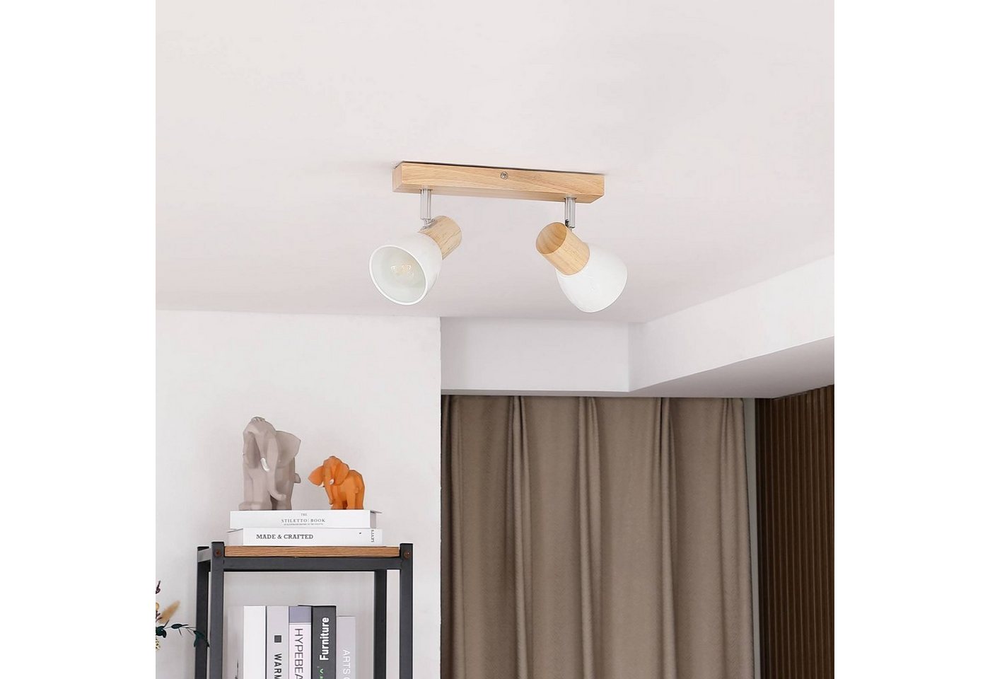 Lindby Deckenstrahler Thorin, Holz IP20, 2 x 40 W – Bild 3 von 5