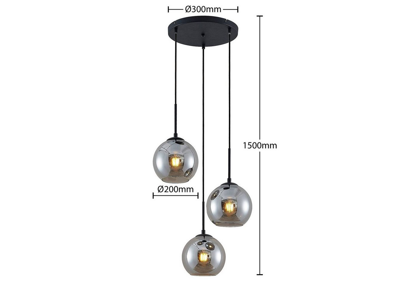 Lindby Hängeleuchte Jurian, Glas Alu IP20, 3 x 15 W LED – Bild 5 von 5
