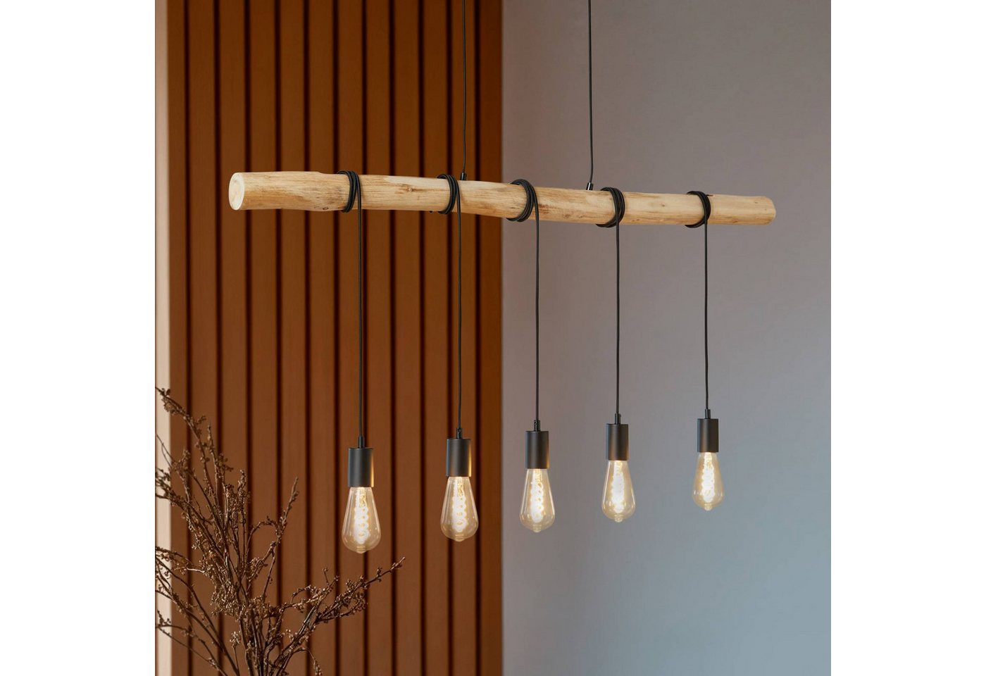 Lindby Hängeleuchte Rom, Holz IP20, 5 x 60 W – Bild 2 von 5
