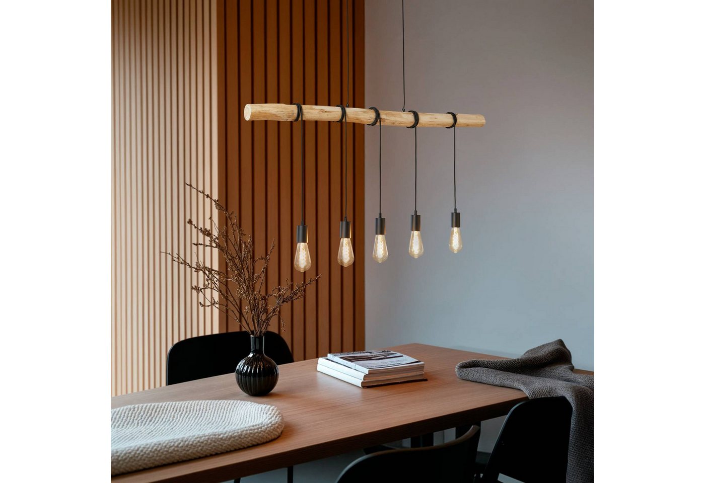 Lindby Hängeleuchte Rom, Holz IP20, 5 x 60 W – Bild 3 von 5