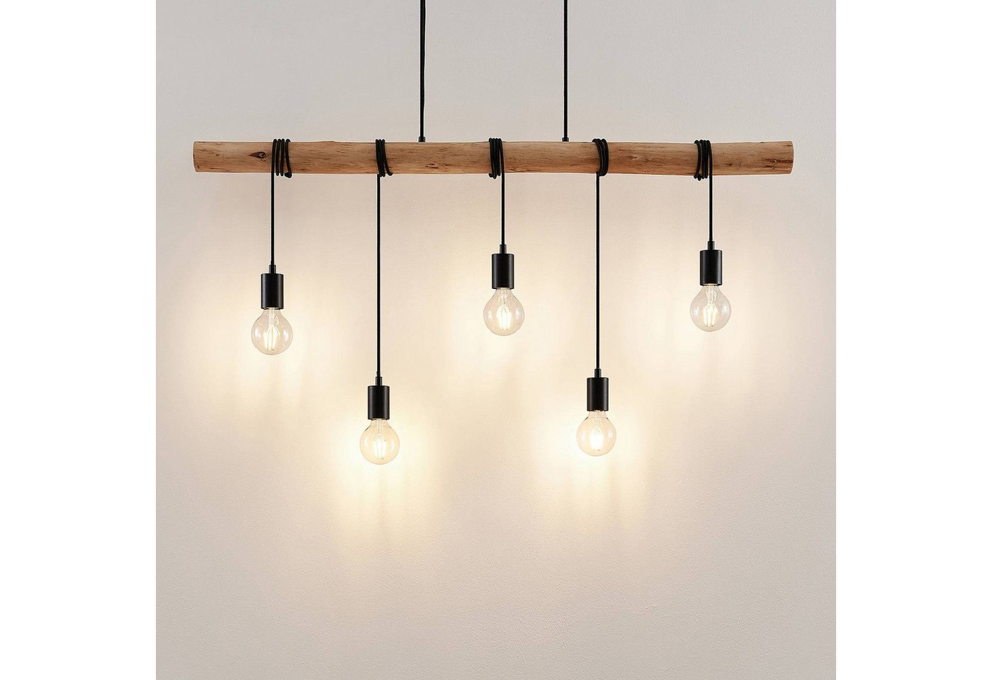 Lindby Hängeleuchte Rom, Holz IP20, 5 x 60 W – Bild 4 von 5